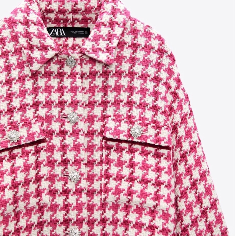 Zara Raspberry Short Tweed Overshirt - Picture 2 of 6